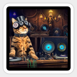 Steampunk DJ Cat #2 Sticker